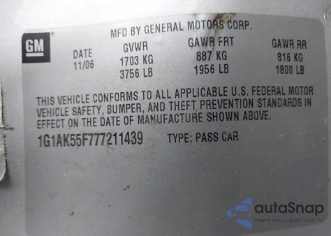 2007 Chevrolet Cobalt Ls from USA, damaged, VIN 1G1AK55F777211439